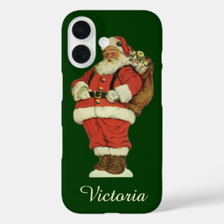 Vintage Christmas, Victorian Santa Claus with Toys iPhone 16 Case
