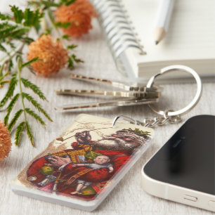 Vintage Christmas, Victorian Santa Claus With Toys Key Ring