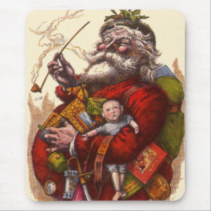 Vintage Christmas, Victorian Santa Claus With Toys Mouse Pad
