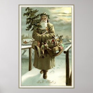 Vintage Christmas, Victorian Santa Claus with Toys Poster
