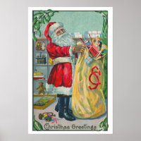 Vintage Christmas, Victorian Santa Claus with Toys