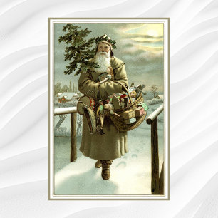 Vintage Christmas, Victorian Santa Claus with Toys Poster