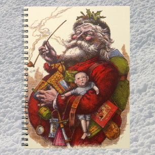 Vintage Christmas, Victorian Santa Claus With Toys Spiral Notebook