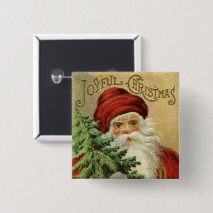 Vintage Christmas, Victorian Santa Claus with Tree 15 Cm Square Badge