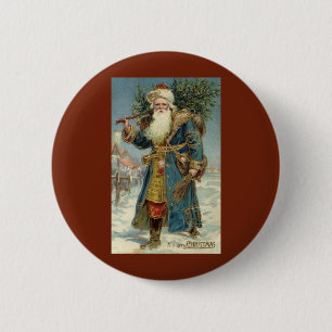 Vintage Christmas, Victorian Santa Claus with Tree 6 Cm Round Badge