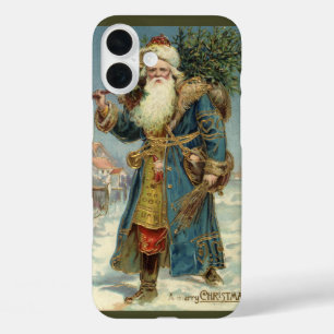 Vintage Christmas, Victorian Santa Claus with Tree iPhone 16 Plus Case