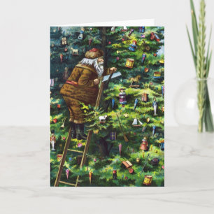 Vintage Christmas, Victorian Santa Claus with Tree Holiday Card