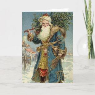 Vintage Christmas, Victorian Santa Claus with Tree Holiday Card