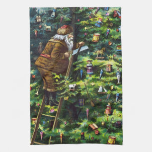 Vintage Christmas, Victorian Santa Claus with Tree Tea Towel