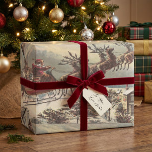 Vintage Christmas Victorian Santa Claus Wrapping Paper Sheet