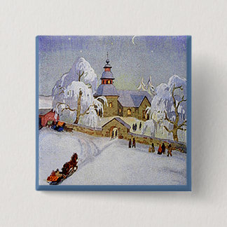 Vintage Christmas Village Church Scene button