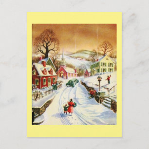 Vintage Christmas Village Holiday Postcard
