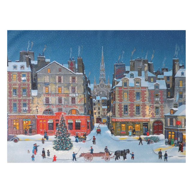 Vintage Christmas Village horse drawn cart Tablecloth (Front (Horizontal))