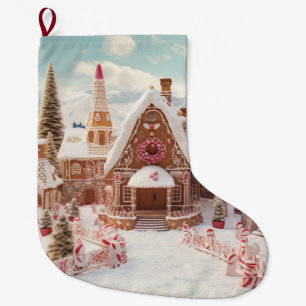 Vintage Christmas village Large Christmas Stocking