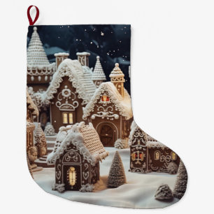 Vintage Christmas village Large Christmas Stocking