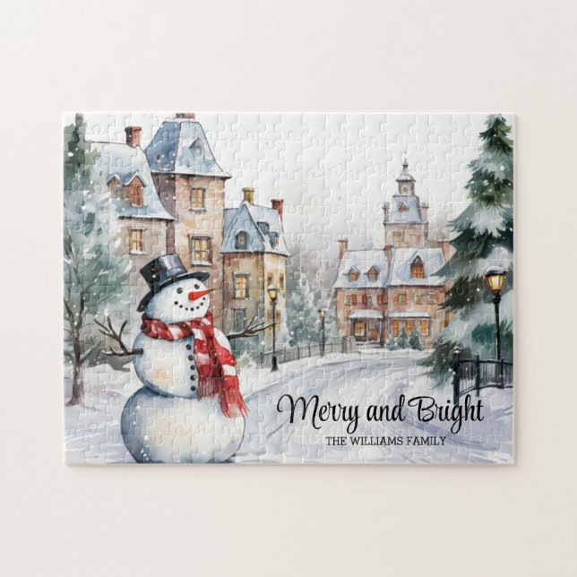 Vintage Christmas Village Merry and Bright Jigsaw Puzzle (Horizontal)