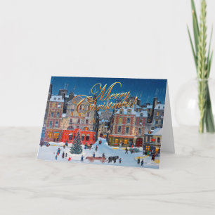 Vintage Christmas Village Merry Christmas Holiday Card