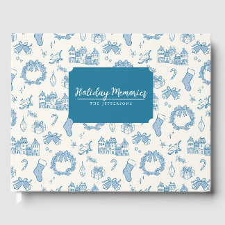 Vintage Christmas Village Personalise Holiday Card Guest Book