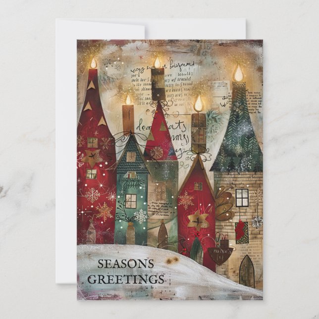 Vintage Christmas Village Season's Greetings Holiday Card (Front)