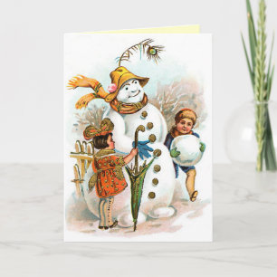 Vintage Christmas Village Snowman Holiday Card