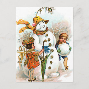 Vintage Christmas Village Snowman Holiday Postcard