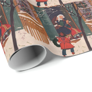 Vintage Christmas Village Snowy Holiday Wrapping Paper