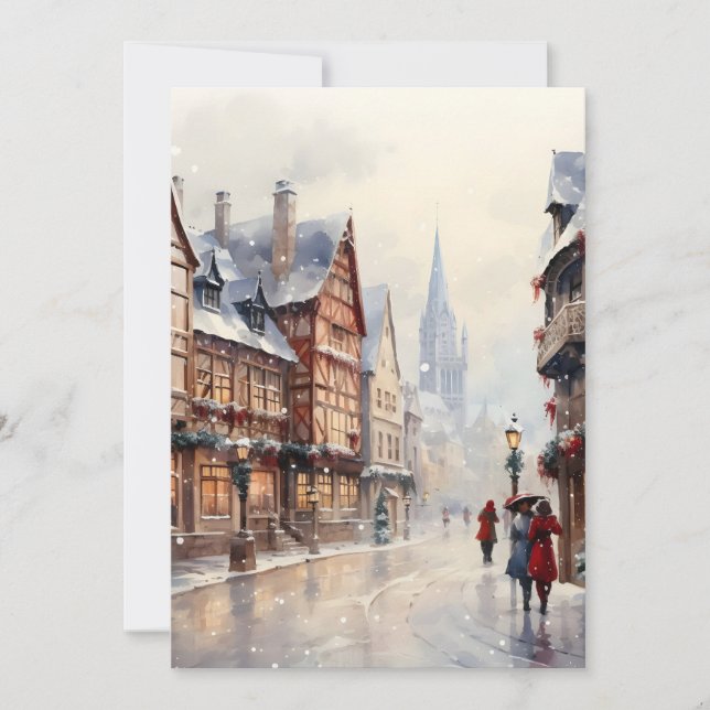 Vintage Christmas Village Street Holiday Card (Front)