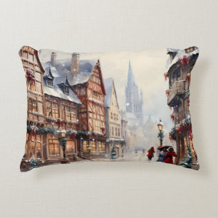 Vintage Christmas Village Street Holiday Decorative Cushion