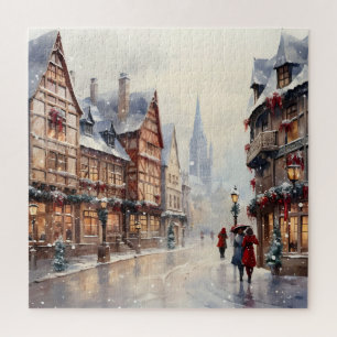 Vintage Christmas Village Street Holiday Jigsaw Puzzle