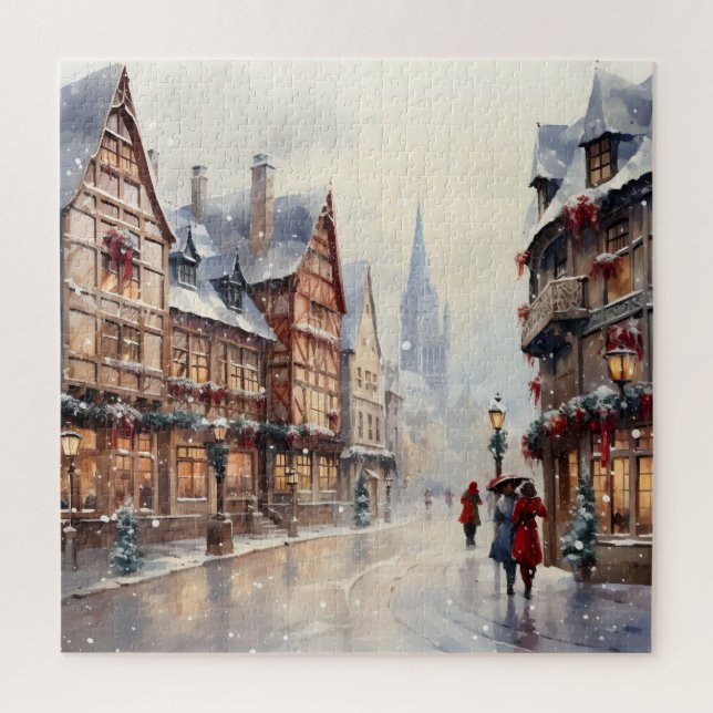 Vintage Christmas Village Street Holiday Jigsaw Puzzle (Vertical)