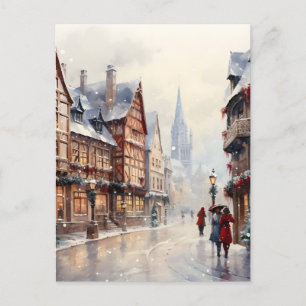 Vintage Christmas Village Street Holiday Postcard