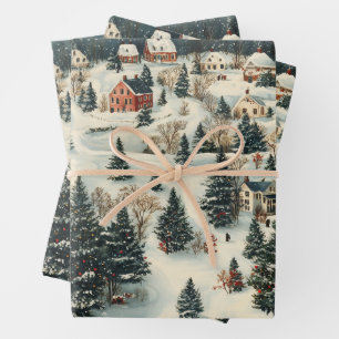 Vintage Christmas Village Wrapping Paper