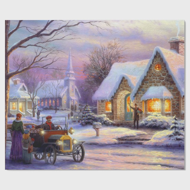 Vintage Christmas Village Wrapping Paper (Flat)