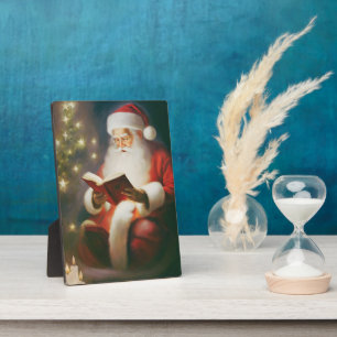 Vintage Christmas Wall Art Reading Santa Plaque