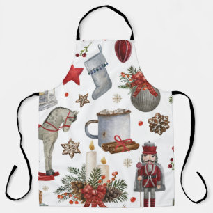 Vintage Christmas: Watercolor Toy Illustrations Apron