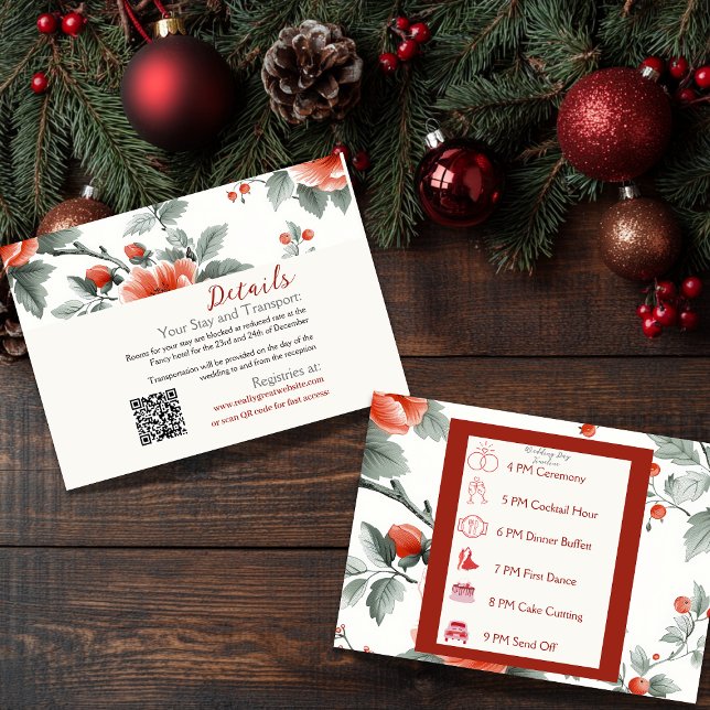 Vintage Christmas Wedding Details & Itinerary Enclosure Card (Creator Uploaded)