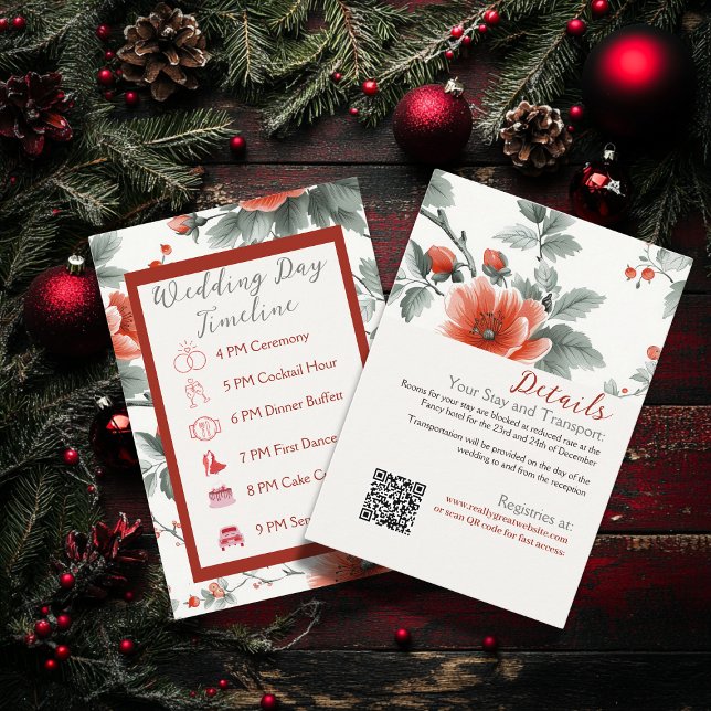 Vintage Christmas Wedding Details & Itinerary Enclosure Card (Creator Uploaded)
