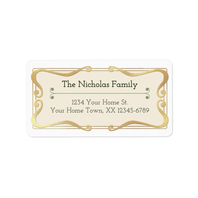 Vintage Christmas Whimsy Gold Pre-Printed Address Label (Front)