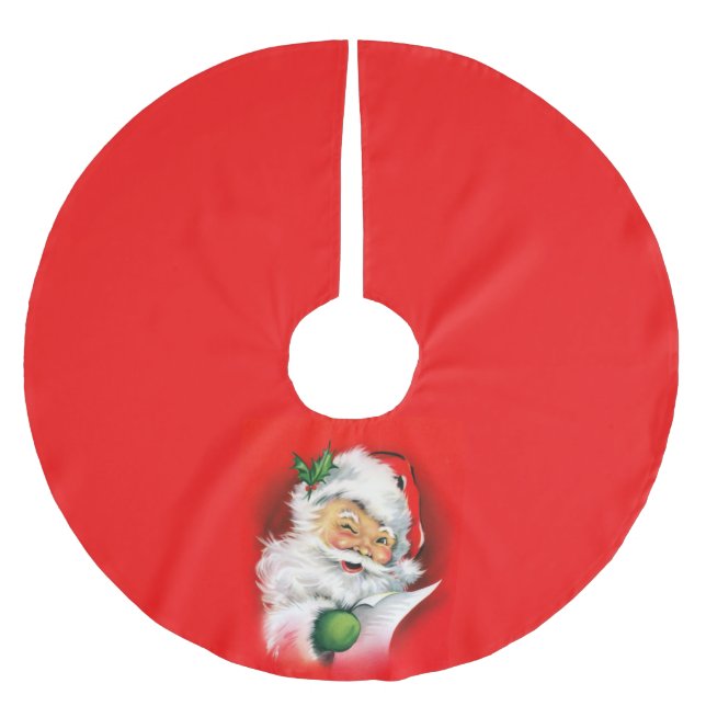 Vintage Christmas Winking Santa Brushed Polyester Tree Skirt (Front)