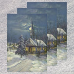 Vintage Christmas, Winter Church in Snow with Moon Wrapping Paper Sheet<br><div class="desc">Vintage illustration Christmas holiday religious image featuring a church Snowscape at night. This cute chapel is at the end of a road with the light of a full moon on a snow covered landscape with trees.</div>