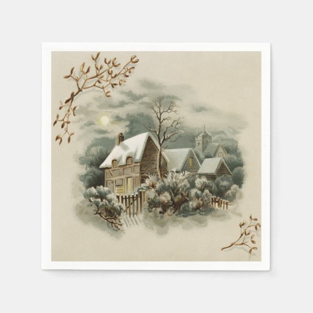 Vintage Christmas Winter Country Napkins (Front)