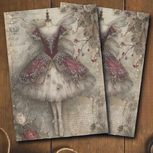 Vintage Christmas Winter Fairy Red Dress Decoupage Tissue Paper