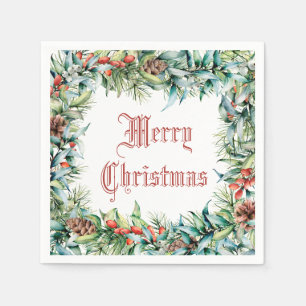 Vintage Christmas Winter Foliage and Berries Napkin