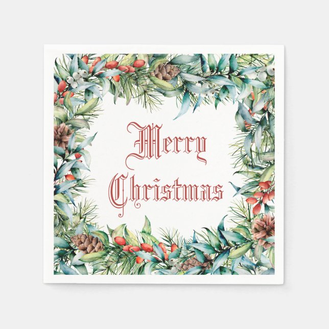 Vintage Christmas Winter Foliage and Berries  Napkin (Front)