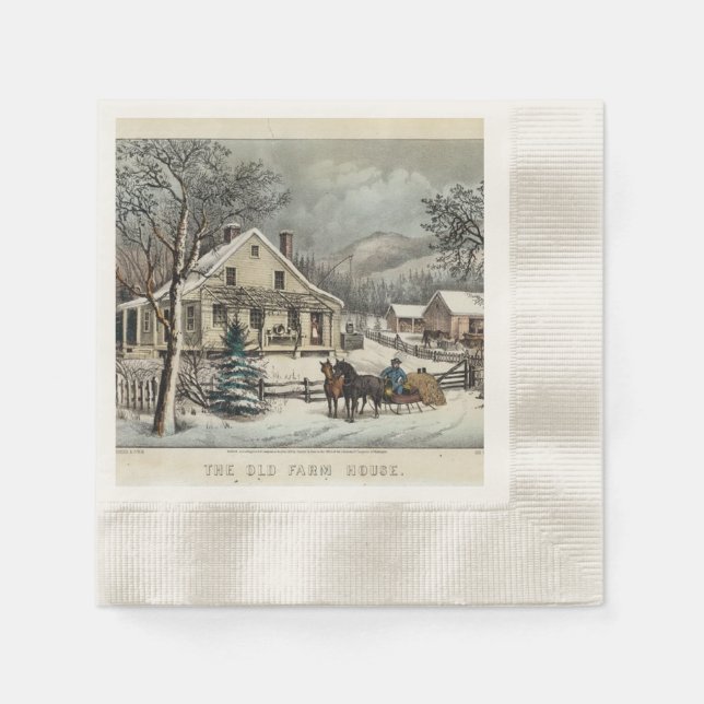 Vintage Christmas, Winter, Holiday Paper Napkins (Front)