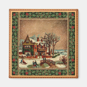 Vintage Christmas winter merry retro stylish   Magnet