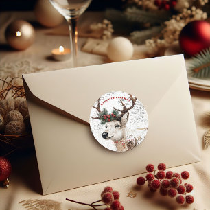 Vintage Christmas Winter Reindeer Classic Round Sticker