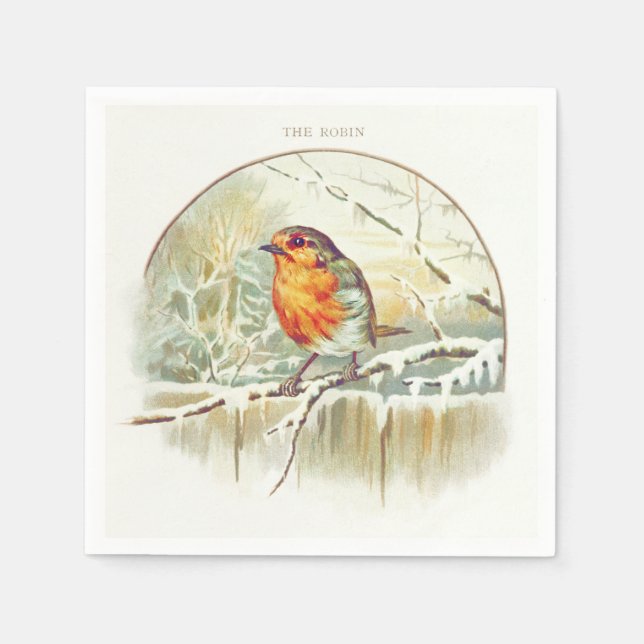 Vintage Christmas Winter Robin Napkin (Front)