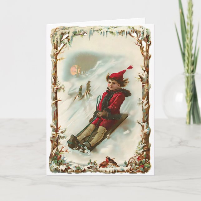 Vintage Christmas Winter Sled  Card (Front)