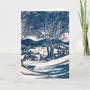 Vintage Christmas, Winter Snow Mountain Landscape Holiday Card